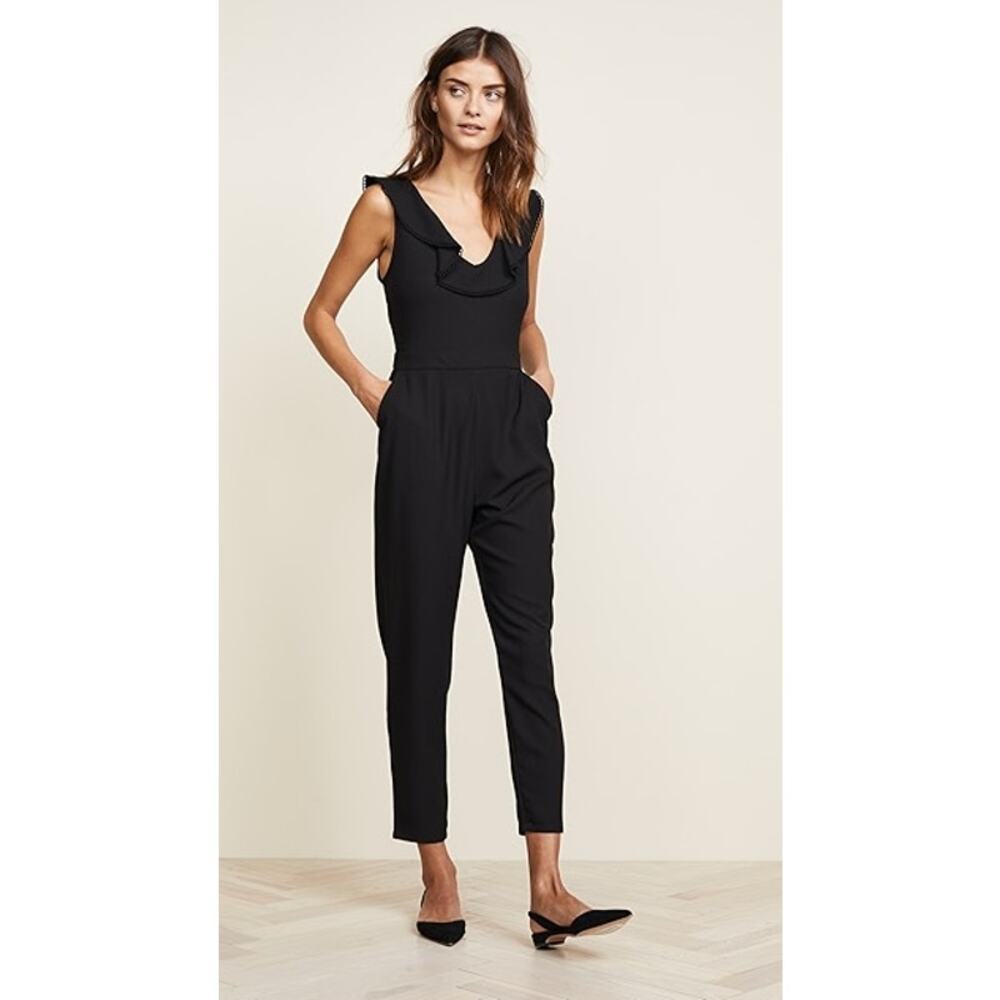 Cupcakes and Cashmere 2 Lima Jumpsuit Black Crocheted Neckline Side Pockets